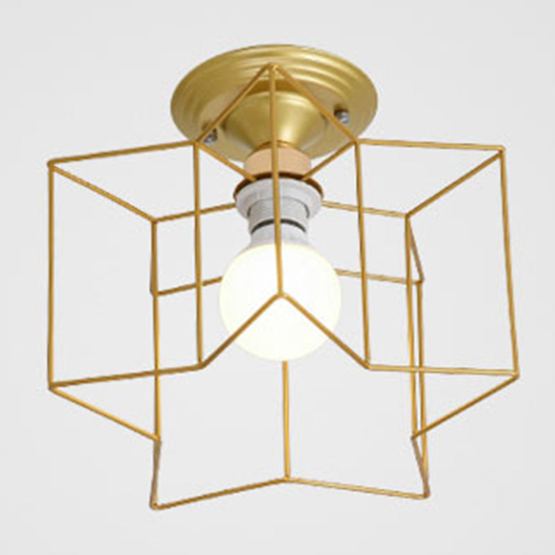 Star Semi Flush Chandelier Industrial Style Metal Ceiling Mount Chandelier for Bedroom Gold 10" Clearhalo 'Ceiling Lights' 'Close To Ceiling Lights' 'Close to ceiling' 'Semi-flushmount' Lighting' 2590848