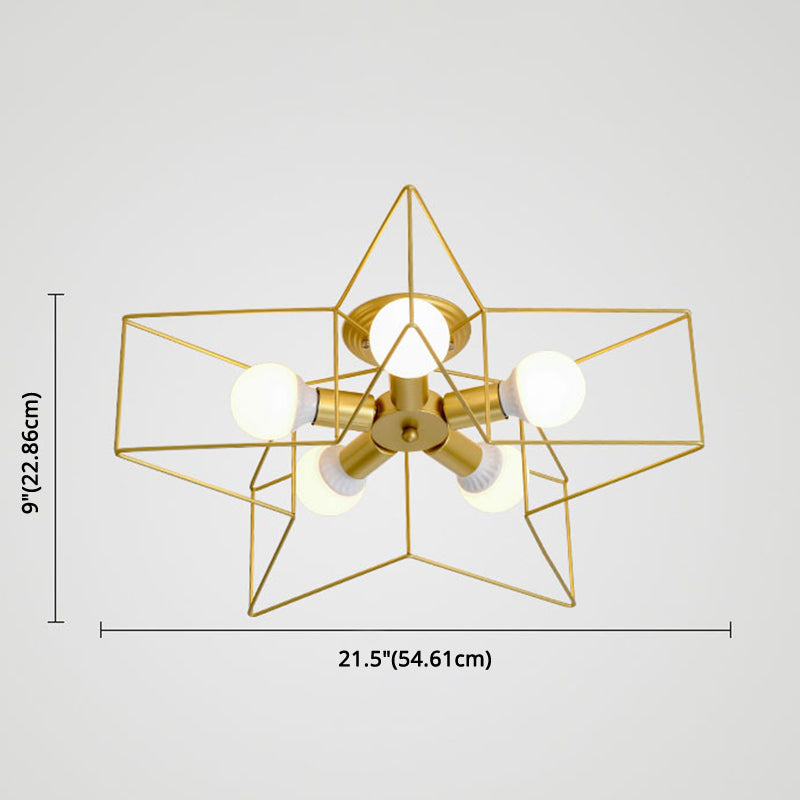 Star Semi Flush Chandelier Industrial Style Metal Ceiling Mount Chandelier for Bedroom Clearhalo 'Ceiling Lights' 'Close To Ceiling Lights' 'Close to ceiling' 'Semi-flushmount' Lighting' 2590851