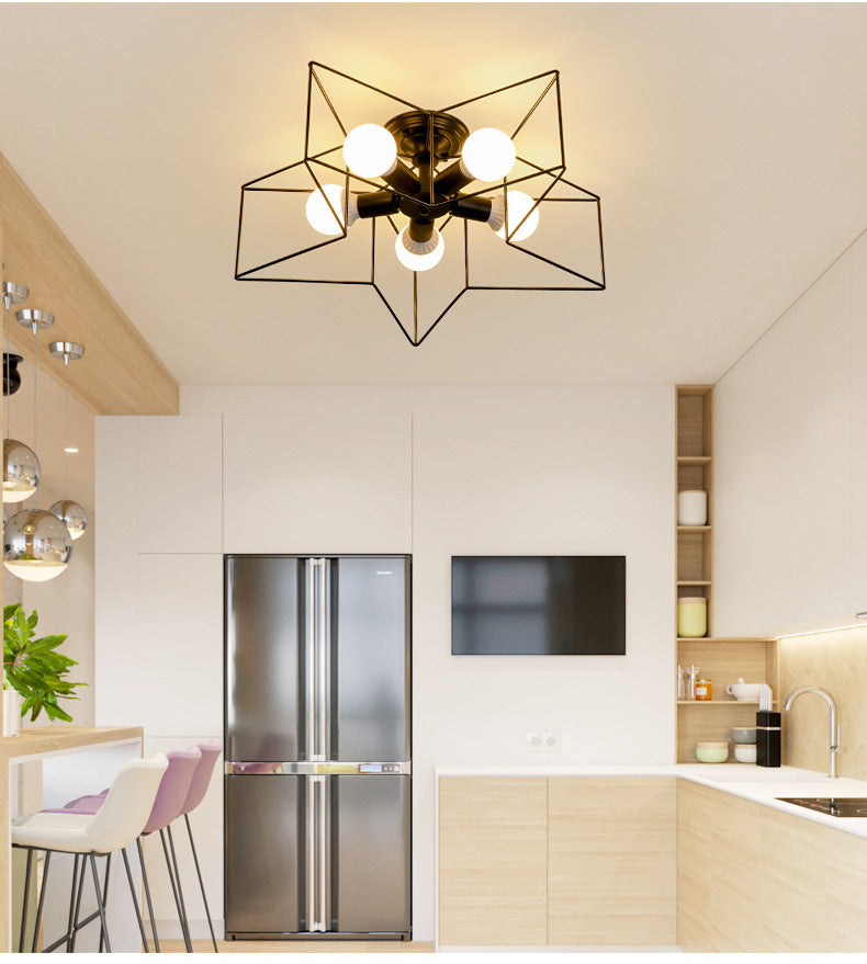 Star Semi Flush Chandelier Industrial Style Metal Ceiling Mount Chandelier for Bedroom Clearhalo 'Ceiling Lights' 'Close To Ceiling Lights' 'Close to ceiling' 'Semi-flushmount' Lighting' 2590854