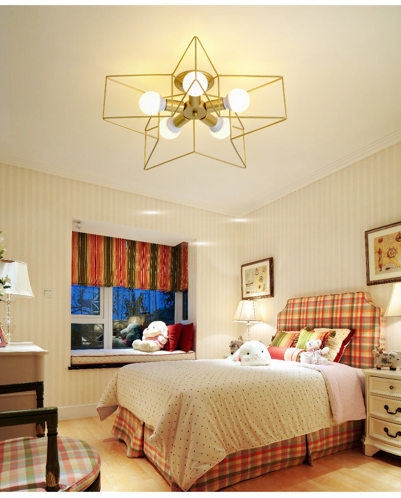 Star Semi Flush Chandelier Industrial Style Metal Ceiling Mount Chandelier for Bedroom Clearhalo 'Ceiling Lights' 'Close To Ceiling Lights' 'Close to ceiling' 'Semi-flushmount' Lighting' 2590855