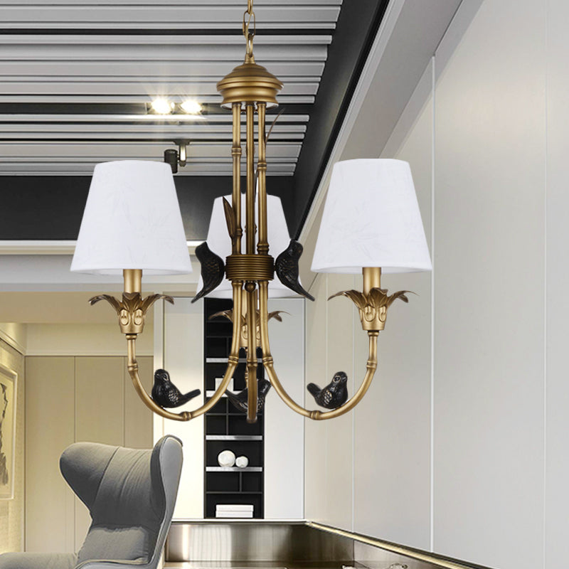 3/6/8 Lights Suspension Pendant Rustic Cone Fabric Hanging Chandelier in White for Living Room Clearhalo 'Ceiling Lights' 'Chandeliers' Lighting' options 259090