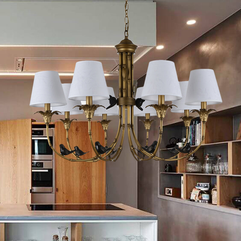 3/6/8 Lights Suspension Pendant Rustic Cone Fabric Hanging Chandelier in White for Living Room 8 White Clearhalo 'Ceiling Lights' 'Chandeliers' Lighting' options 259092_1c068256-6749-43f8-9d10-875696eaa31a