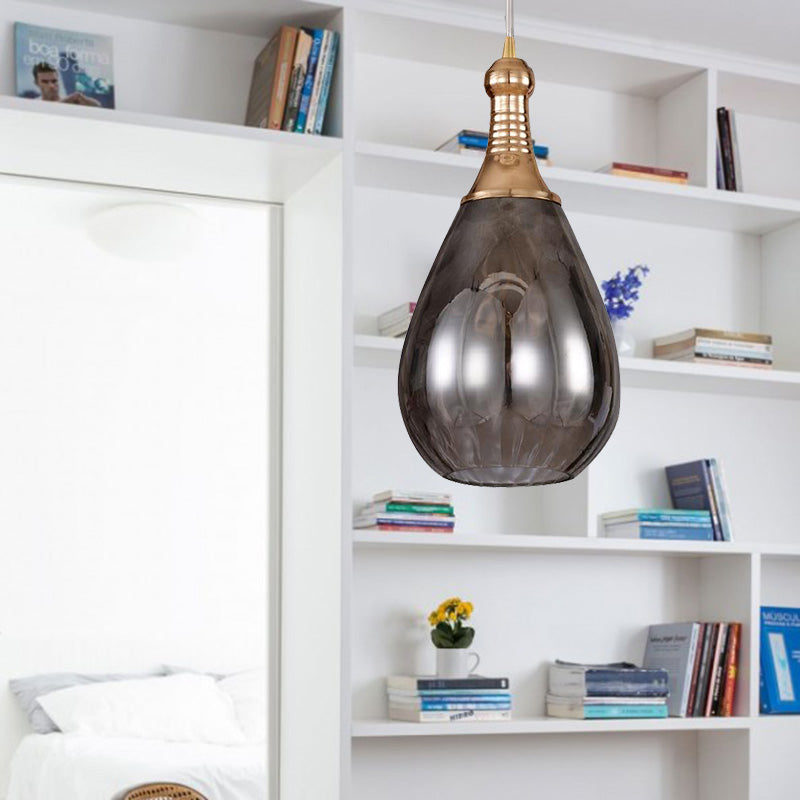 Vintage Teardrop Pendant Lighting 1 Bulb Height Adjustable Amber/Clear/Smoke Water Glass Shade Hanging Ceiling Light Clearhalo 'Ceiling Lights' 'Glass shade' 'Glass' 'Industrial Pendants' 'Industrial' 'Middle Century Pendants' 'Pendant Lights' 'Pendants' 'Tiffany' Lighting' 259154