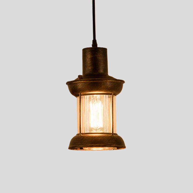 Lantern Restaurant Pendulum Light Country Style Clear Glass 1 Bulb Bronze Pendant Light Fixture Bronze Clearhalo 'Art Deco Pendants' 'Cast Iron' 'Ceiling Lights' 'Ceramic' 'Crystal' 'Industrial Pendants' 'Industrial' 'Metal' 'Middle Century Pendants' 'Pendant Lights' 'Pendants' 'Tiffany' Lighting' 2592845