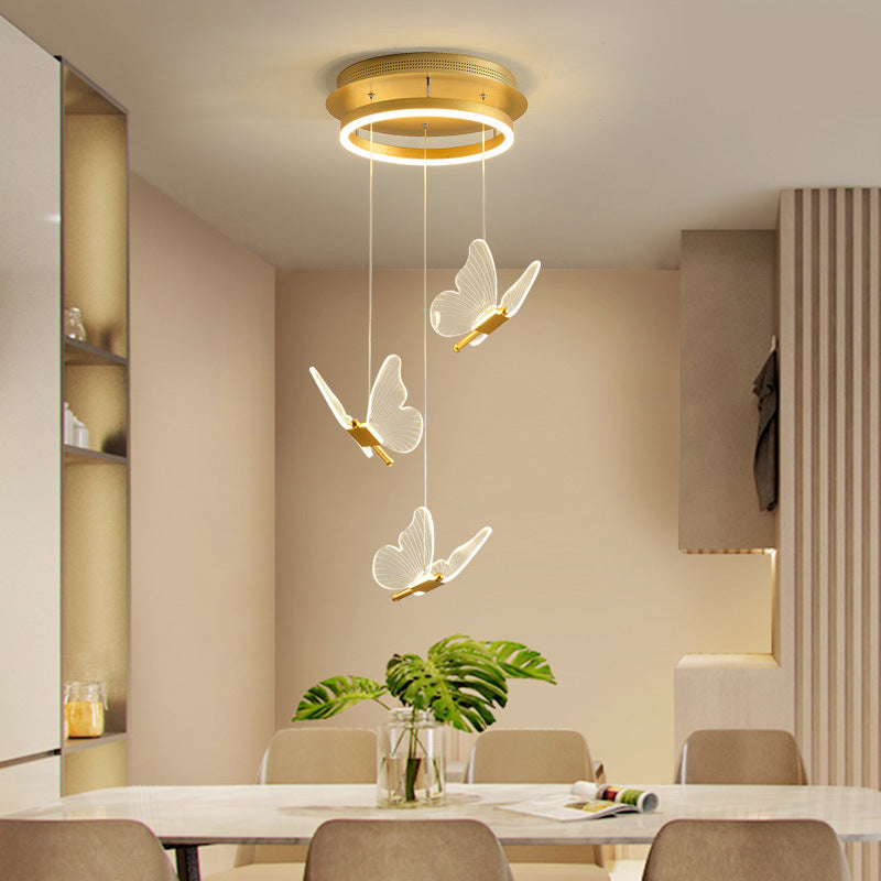 Butterfly Spiral Stairs Ceiling Lighting Acrylic Modern LED Multi-Light Pendant in Gold Clearhalo 'Ceiling Lights' 'Modern Pendants' 'Modern' 'Pendant Lights' 'Pendants' Lighting' 2592858