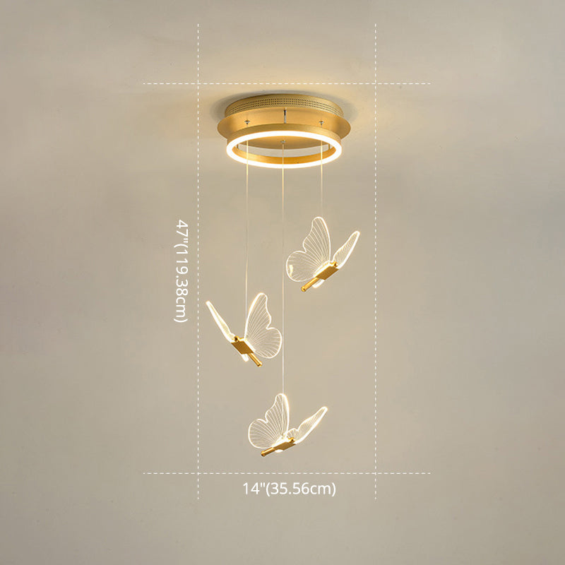 Butterfly Spiral Stairs Ceiling Lighting Acrylic Modern LED Multi-Light Pendant in Gold Clearhalo 'Ceiling Lights' 'Modern Pendants' 'Modern' 'Pendant Lights' 'Pendants' Lighting' 2592865