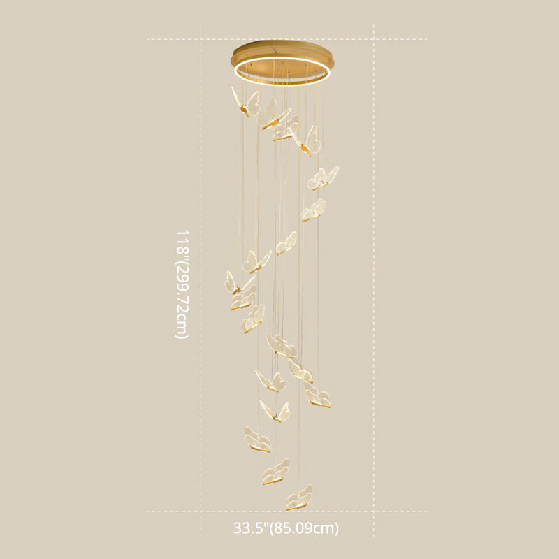 Butterfly Spiral Stairs Ceiling Lighting Acrylic Modern LED Multi-Light Pendant in Gold Clearhalo 'Ceiling Lights' 'Modern Pendants' 'Modern' 'Pendant Lights' 'Pendants' Lighting' 2592869