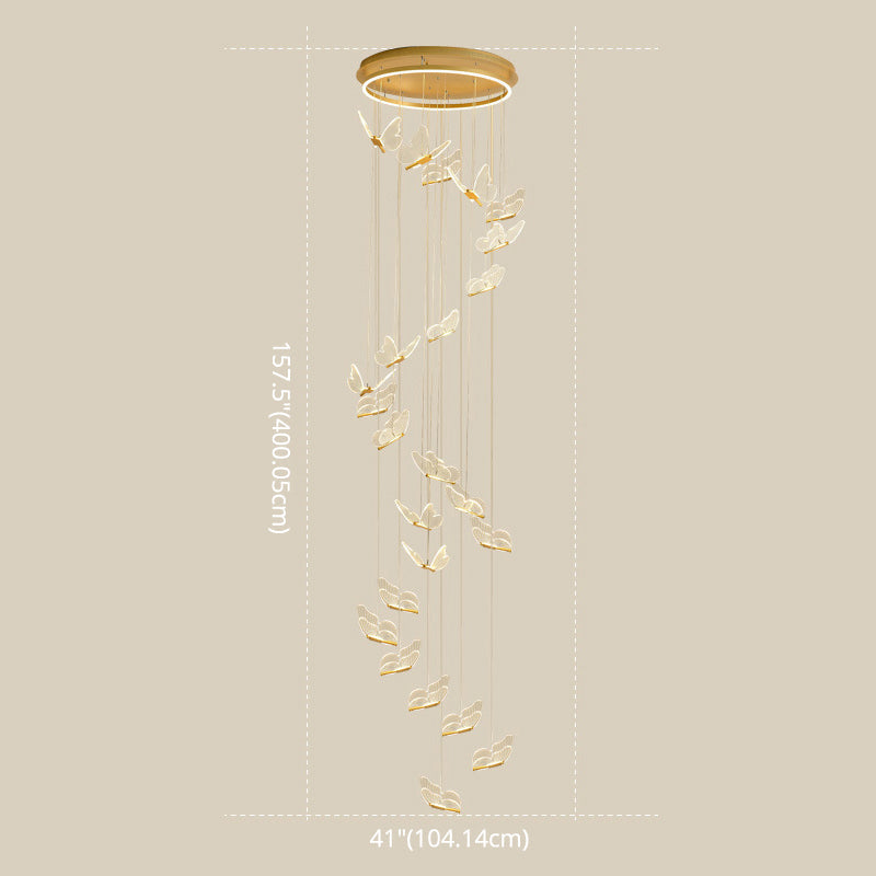 Butterfly Spiral Stairs Ceiling Lighting Acrylic Modern LED Multi-Light Pendant in Gold Clearhalo 'Ceiling Lights' 'Modern Pendants' 'Modern' 'Pendant Lights' 'Pendants' Lighting' 2592870