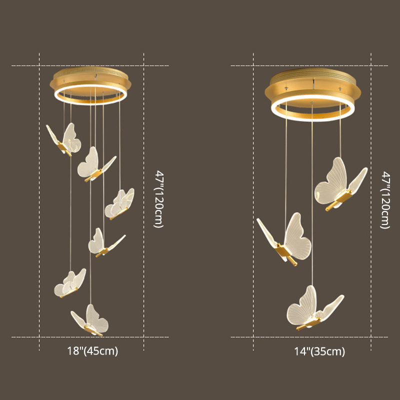 Butterfly Spiral Stairs Ceiling Lighting Acrylic Modern LED Multi-Light Pendant in Gold Clearhalo 'Ceiling Lights' 'Modern Pendants' 'Modern' 'Pendant Lights' 'Pendants' Lighting' 2592871