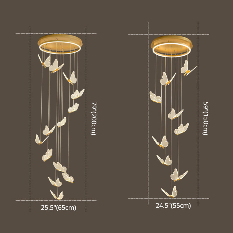 Butterfly Spiral Stairs Ceiling Lighting Acrylic Modern LED Multi-Light Pendant in Gold Clearhalo 'Ceiling Lights' 'Modern Pendants' 'Modern' 'Pendant Lights' 'Pendants' Lighting' 2592872