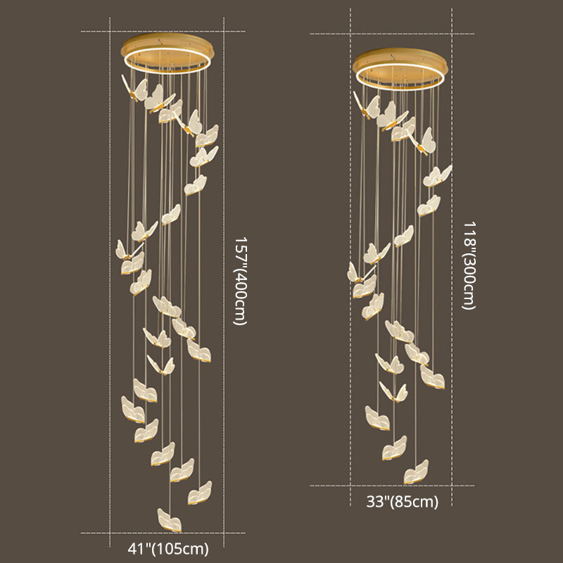 Butterfly Spiral Stairs Ceiling Lighting Acrylic Modern LED Multi-Light Pendant in Gold Clearhalo 'Ceiling Lights' 'Modern Pendants' 'Modern' 'Pendant Lights' 'Pendants' Lighting' 2592873