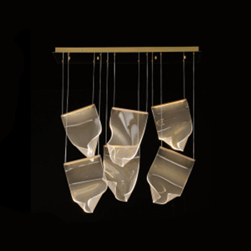 Creative Minimalist LED Ceiling Light Brass Finish Paper Sheet Inspired Multi-Light Pendant with Acrylic Shade 6 Brass Clearhalo 'Ceiling Lights' 'Modern Pendants' 'Modern' 'Pendant Lights' 'Pendants' Lighting' 2592911