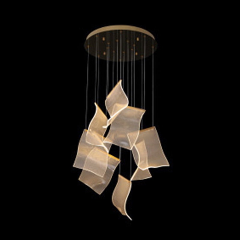 Creative Minimalist LED Ceiling Light Brass Finish Paper Sheet Inspired Multi-Light Pendant with Acrylic Shade 8 Brass Clearhalo 'Ceiling Lights' 'Modern Pendants' 'Modern' 'Pendant Lights' 'Pendants' Lighting' 2592912