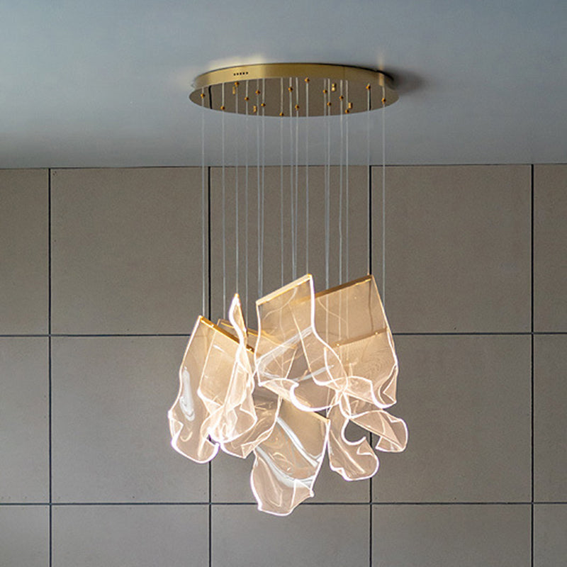 Creative Minimalist LED Ceiling Light Brass Finish Paper Sheet Inspired Multi-Light Pendant with Acrylic Shade Clearhalo 'Ceiling Lights' 'Modern Pendants' 'Modern' 'Pendant Lights' 'Pendants' Lighting' 2592917
