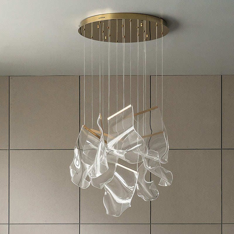Creative Minimalist LED Ceiling Light Brass Finish Paper Sheet Inspired Multi-Light Pendant with Acrylic Shade Clearhalo 'Ceiling Lights' 'Modern Pendants' 'Modern' 'Pendant Lights' 'Pendants' Lighting' 2592918