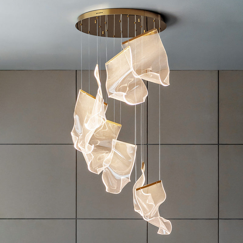 Creative Minimalist LED Ceiling Light Brass Finish Paper Sheet Inspired Multi-Light Pendant with Acrylic Shade Clearhalo 'Ceiling Lights' 'Modern Pendants' 'Modern' 'Pendant Lights' 'Pendants' Lighting' 2592920
