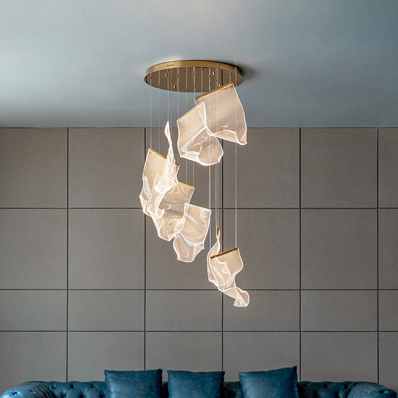 Creative Minimalist LED Ceiling Light Brass Finish Paper Sheet Inspired Multi-Light Pendant with Acrylic Shade Clearhalo 'Ceiling Lights' 'Modern Pendants' 'Modern' 'Pendant Lights' 'Pendants' Lighting' 2592921