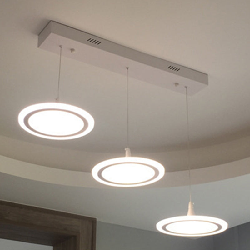 LED Circles Suspension Lighting Minimalist Acrylic Stairs Diner Multi-Light Pendant in White 3 White Clearhalo 'Ceiling Lights' 'Modern Pendants' 'Modern' 'Pendant Lights' 'Pendants' Lighting' 2593029
