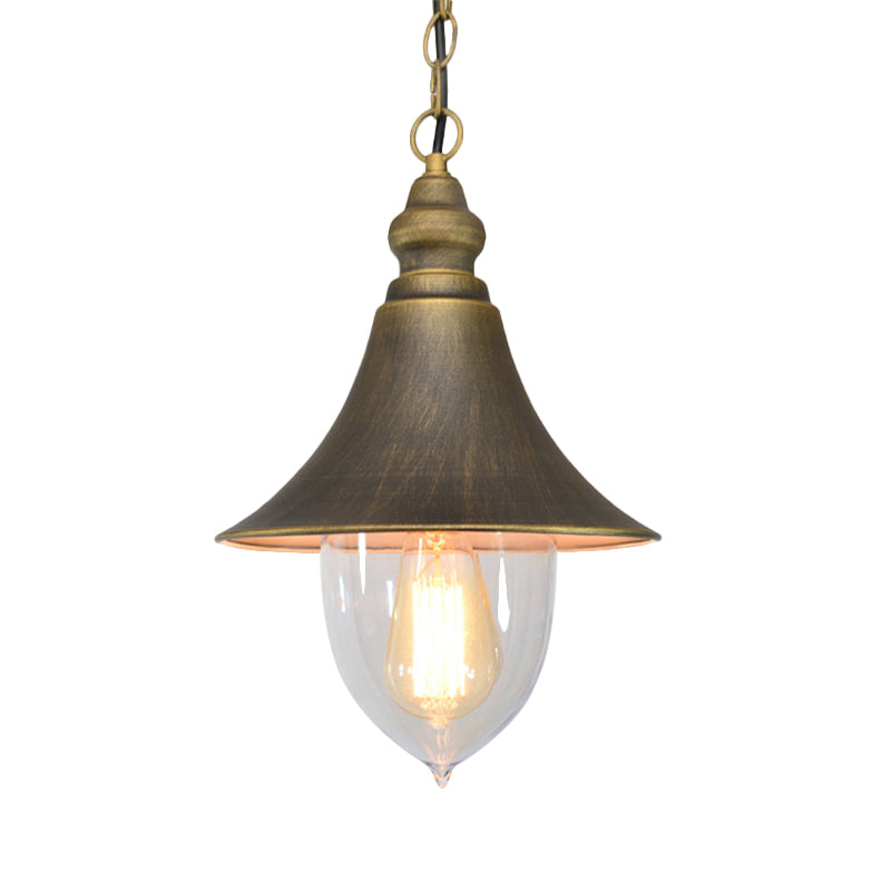 Black/Bronze/Gold Flared Hanging Light Country Style 1 Light Pendant Lighting with Clear Plastic Shade Clearhalo 'Art Deco Pendants' 'Black' 'Cast Iron' 'Ceiling Lights' 'Ceramic' 'Crystal' 'Industrial Pendants' 'Industrial' 'Metal' 'Middle Century Pendants' 'Pendant Lights' 'Pendants' 'Rustic Pendants' 'Tiffany' Lighting' 259315
