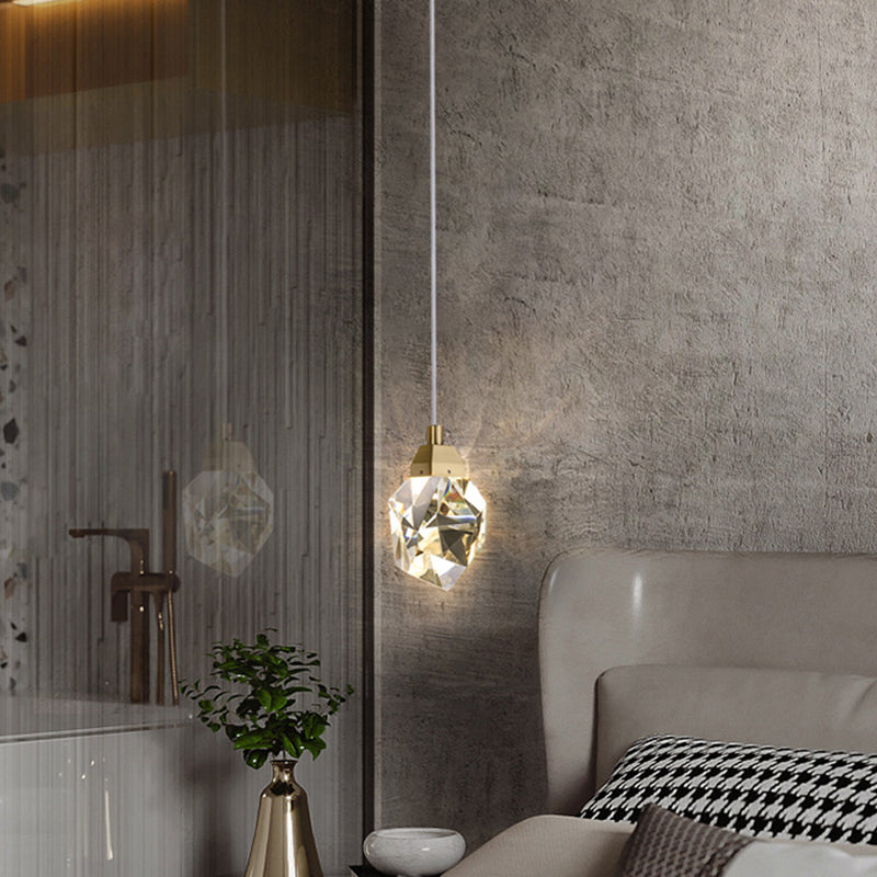 Crystal Stone Shaped LED Hanging Lamp Simple 1-Light Clear Pendant Light for Dining Room Clearhalo 'Ceiling Lights' 'Modern Pendants' 'Modern' 'Pendant Lights' 'Pendants' Lighting' 2593168