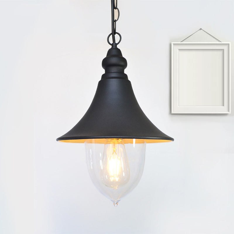 Black/Bronze/Gold Flared Hanging Light Country Style 1 Light Pendant Lighting with Clear Plastic Shade Clearhalo 'Art Deco Pendants' 'Black' 'Cast Iron' 'Ceiling Lights' 'Ceramic' 'Crystal' 'Industrial Pendants' 'Industrial' 'Metal' 'Middle Century Pendants' 'Pendant Lights' 'Pendants' 'Rustic Pendants' 'Tiffany' Lighting' 259317