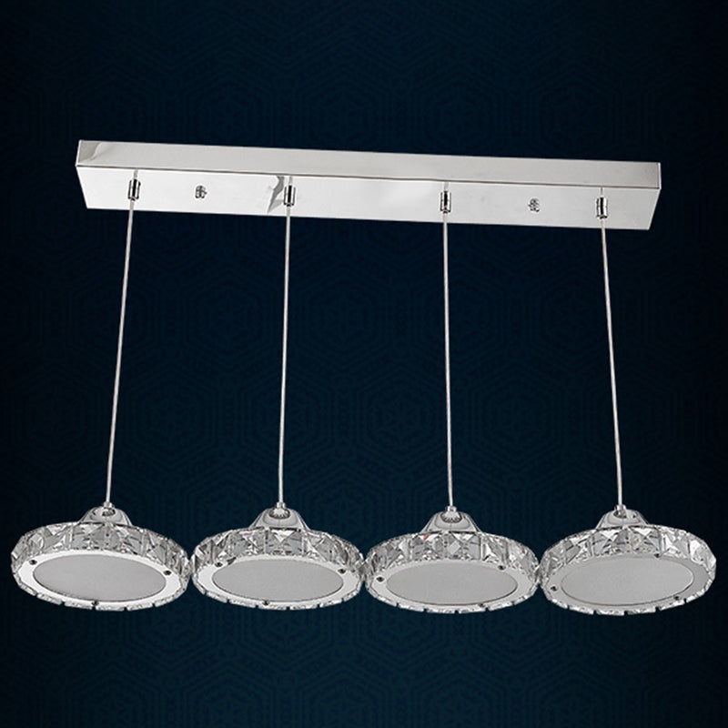 Chrome Finish Circular LED Pendant Modern Crystal Embedded Hanging Ceiling Light Chrome White 23.5" Clearhalo 'Ceiling Lights' 'Modern Pendants' 'Modern' 'Pendant Lights' 'Pendants' Lighting' 2593174