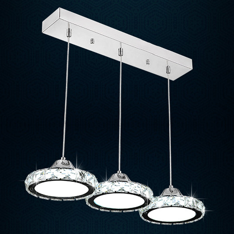 Chrome Finish Circular LED Pendant Modern Crystal Embedded Hanging Ceiling Light Chrome White 19" Clearhalo 'Ceiling Lights' 'Modern Pendants' 'Modern' 'Pendant Lights' 'Pendants' Lighting' 2593176