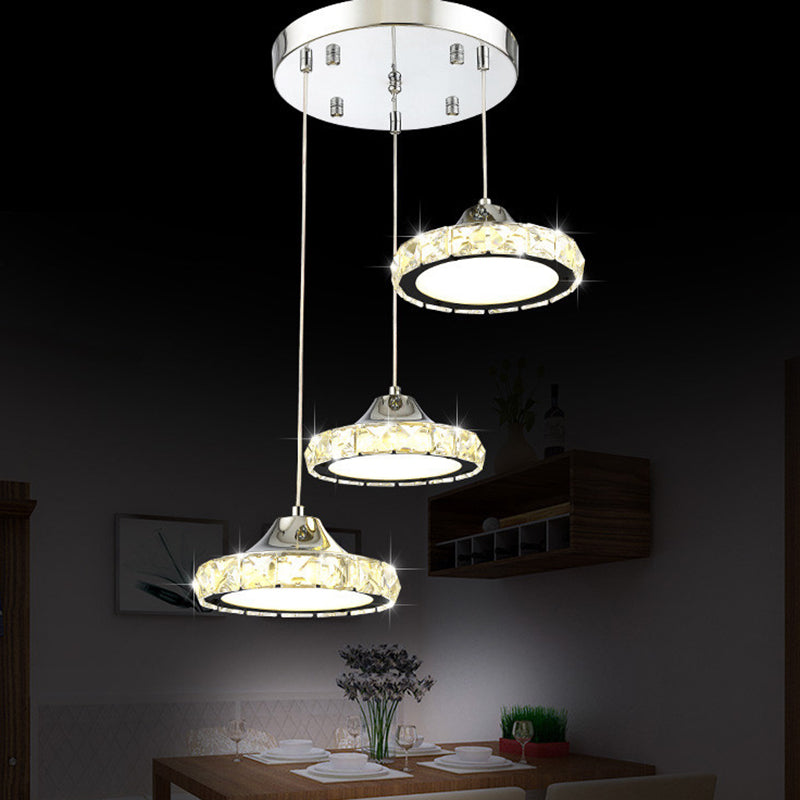 Chrome Finish Circular LED Pendant Modern Crystal Embedded Hanging Ceiling Light Clearhalo 'Ceiling Lights' 'Modern Pendants' 'Modern' 'Pendant Lights' 'Pendants' Lighting' 2593177