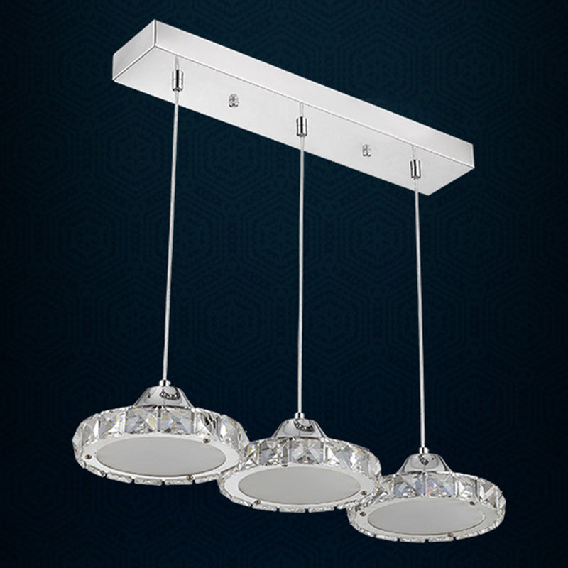 Chrome Finish Circular LED Pendant Modern Crystal Embedded Hanging Ceiling Light Chrome 19" Clearhalo 'Ceiling Lights' 'Modern Pendants' 'Modern' 'Pendant Lights' 'Pendants' Lighting' 2593178