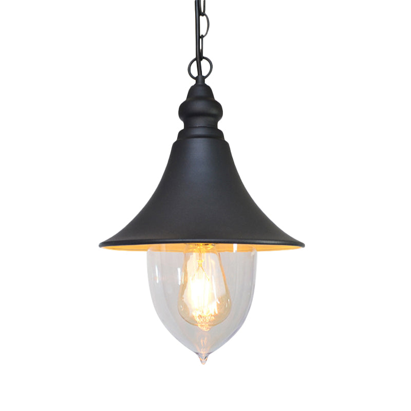 Black/Bronze/Gold Flared Hanging Light Country Style 1 Light Pendant Lighting with Clear Plastic Shade Clearhalo 'Art Deco Pendants' 'Black' 'Cast Iron' 'Ceiling Lights' 'Ceramic' 'Crystal' 'Industrial Pendants' 'Industrial' 'Metal' 'Middle Century Pendants' 'Pendant Lights' 'Pendants' 'Rustic Pendants' 'Tiffany' Lighting' 259318