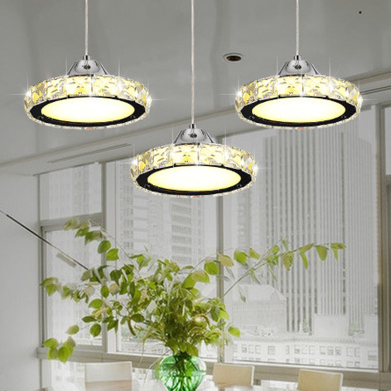 Chrome Finish Circular LED Pendant Modern Crystal Embedded Hanging Ceiling Light Clearhalo 'Ceiling Lights' 'Modern Pendants' 'Modern' 'Pendant Lights' 'Pendants' Lighting' 2593183