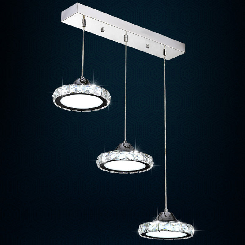 Chrome Finish Circular LED Pendant Modern Crystal Embedded Hanging Ceiling Light Clearhalo 'Ceiling Lights' 'Modern Pendants' 'Modern' 'Pendant Lights' 'Pendants' Lighting' 2593185