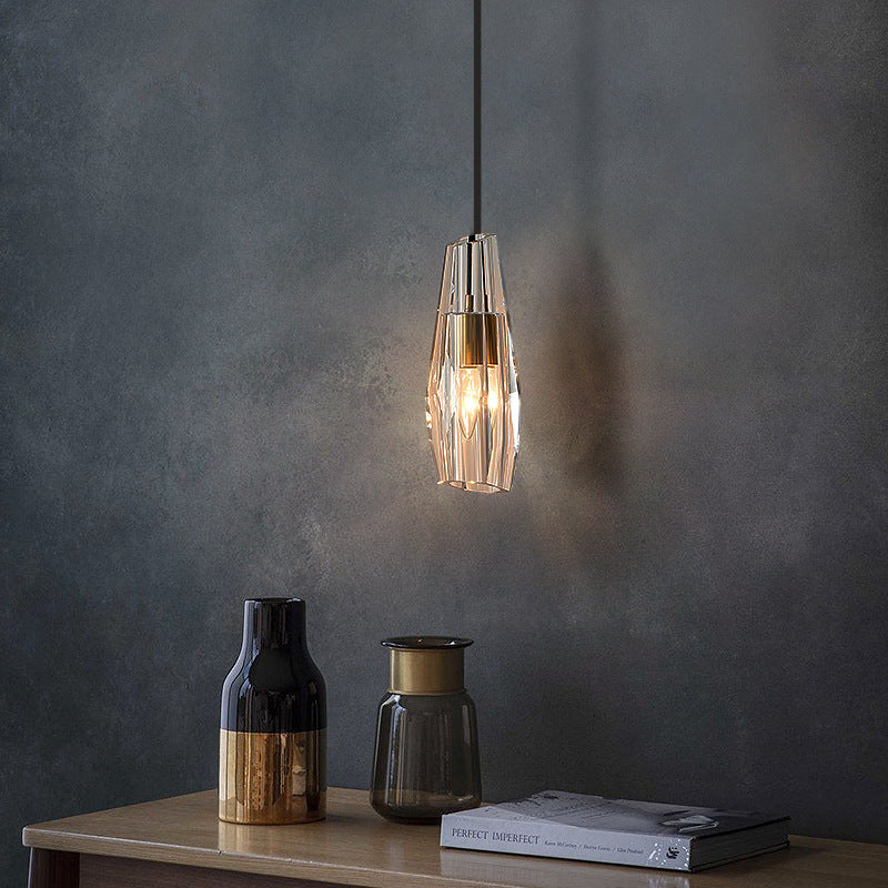 Shaded Pendant Light Fixture Simplicity Crystal Block 1-Light Brass Ceiling Light Clearhalo 'Ceiling Lights' 'Modern Pendants' 'Modern' 'Pendant Lights' 'Pendants' Lighting' 2593190