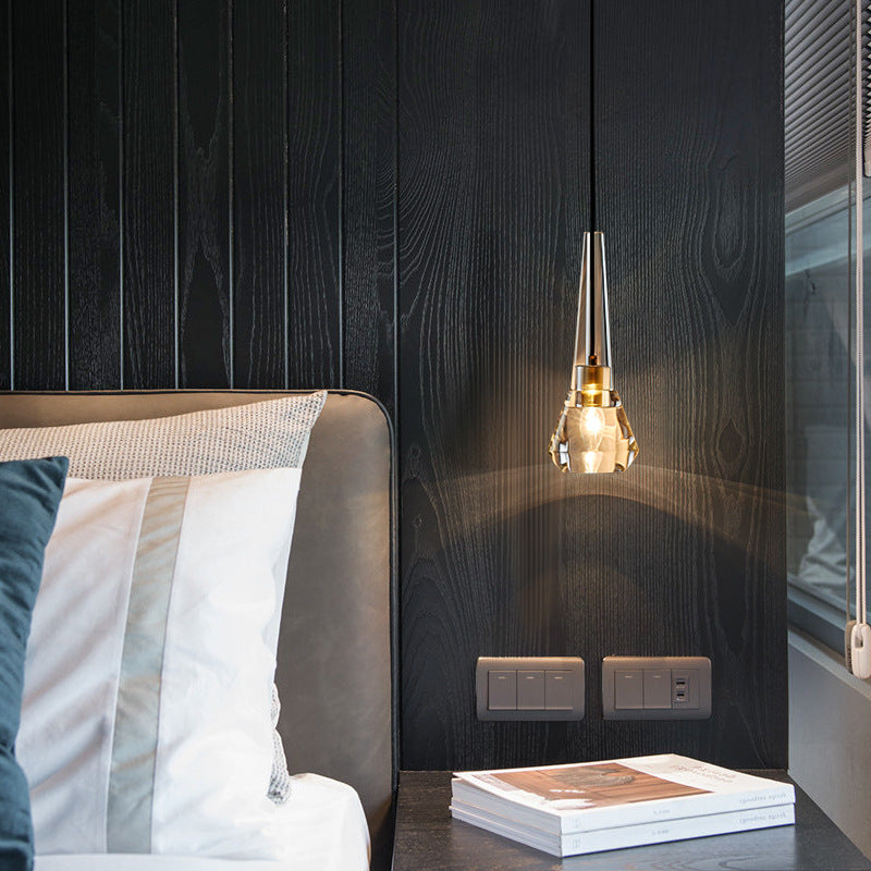 Shaded Pendant Light Fixture Simplicity Crystal Block 1-Light Brass Ceiling Light Clearhalo 'Ceiling Lights' 'Modern Pendants' 'Modern' 'Pendant Lights' 'Pendants' Lighting' 2593192