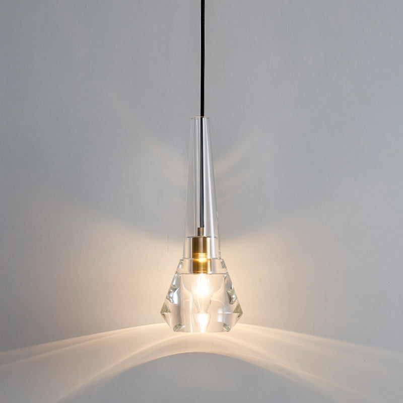 Shaded Pendant Light Fixture Simplicity Crystal Block 1-Light Brass Ceiling Light Clearhalo 'Ceiling Lights' 'Modern Pendants' 'Modern' 'Pendant Lights' 'Pendants' Lighting' 2593197