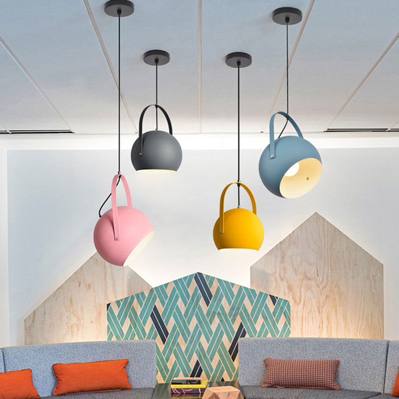 Macaron Dome Pendant Spotlight Metal 1 Head Restaurant Hanging Light Fixture with Arched Handle Clearhalo 'Ceiling Lights' 'Modern Pendants' 'Modern' 'Pendant Lights' 'Pendants' Lighting' 2593350