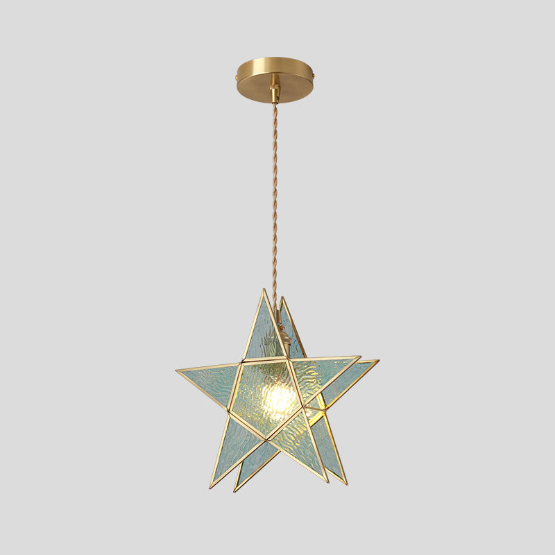 Suspended Lighting Fixture Tiffany Style Shaded Glass Hanging Pendant with Brass Canopy Blue Star Clearhalo 'Ceiling Lights' 'Glass shade' 'Glass' 'Modern Pendants' 'Modern' 'Pendant Lights' 'Pendants' Lighting' 2593520