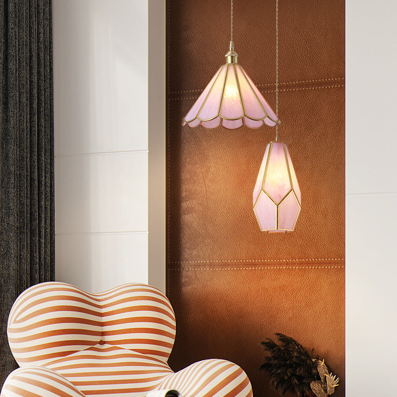 Suspended Lighting Fixture Tiffany Style Shaded Glass Hanging Pendant with Brass Canopy Clearhalo 'Ceiling Lights' 'Glass shade' 'Glass' 'Modern Pendants' 'Modern' 'Pendant Lights' 'Pendants' Lighting' 2593521