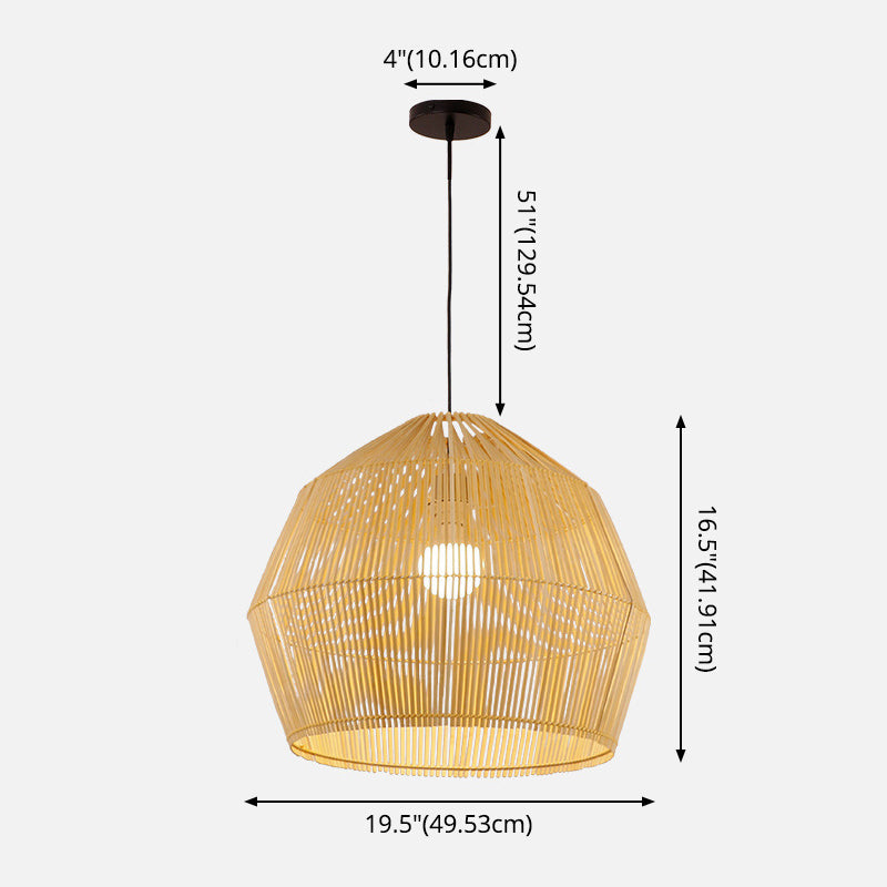 Round Pendant Lighting Fixture Asian Style 1-Bulb Wood Suspension Light for Balcony Clearhalo 'Ceiling Lights' 'Pendant Lights' 'Pendants' Lighting' 2593590