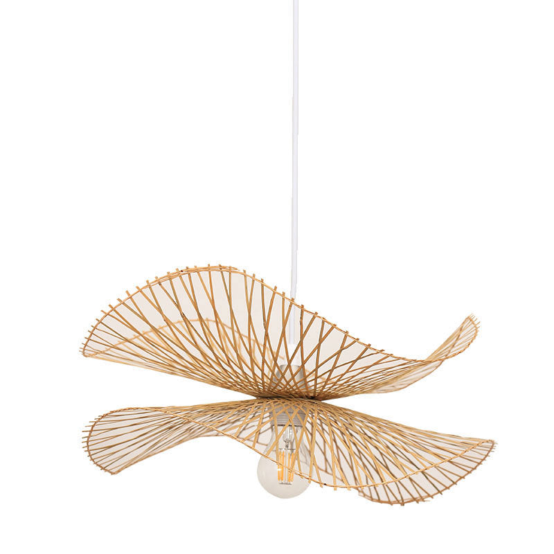 Single Hallway Ceiling Suspension Lamp Minimalist Wood Pendant with Ruffle Bamboo Shade Clearhalo 'Ceiling Lights' 'Pendant Lights' 'Pendants' Lighting' 2593599
