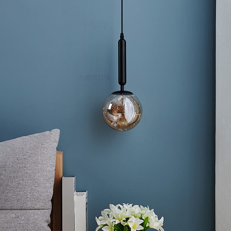 Amber Glass Ball Pendulum Light Nordic 1 Head LED Hanging Pendant with Starry String Clearhalo 'Ceiling Lights' 'Modern Pendants' 'Modern' 'Pendant Lights' 'Pendants' Lighting' 2593765