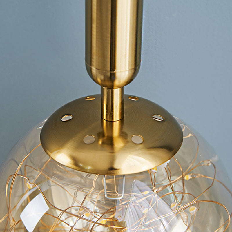 Amber Glass Ball Pendulum Light Nordic 1 Head LED Hanging Pendant with Starry String Clearhalo 'Ceiling Lights' 'Modern Pendants' 'Modern' 'Pendant Lights' 'Pendants' Lighting' 2593768
