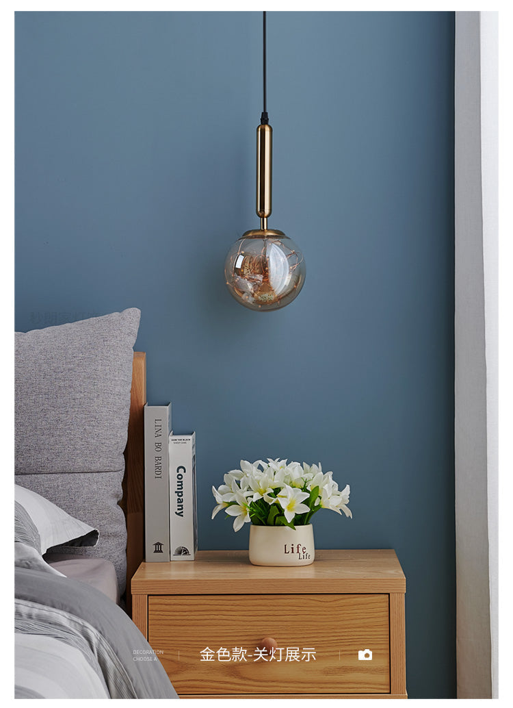 Amber Glass Ball Pendulum Light Nordic 1 Head LED Hanging Pendant with Starry String Clearhalo 'Ceiling Lights' 'Modern Pendants' 'Modern' 'Pendant Lights' 'Pendants' Lighting' 2593771