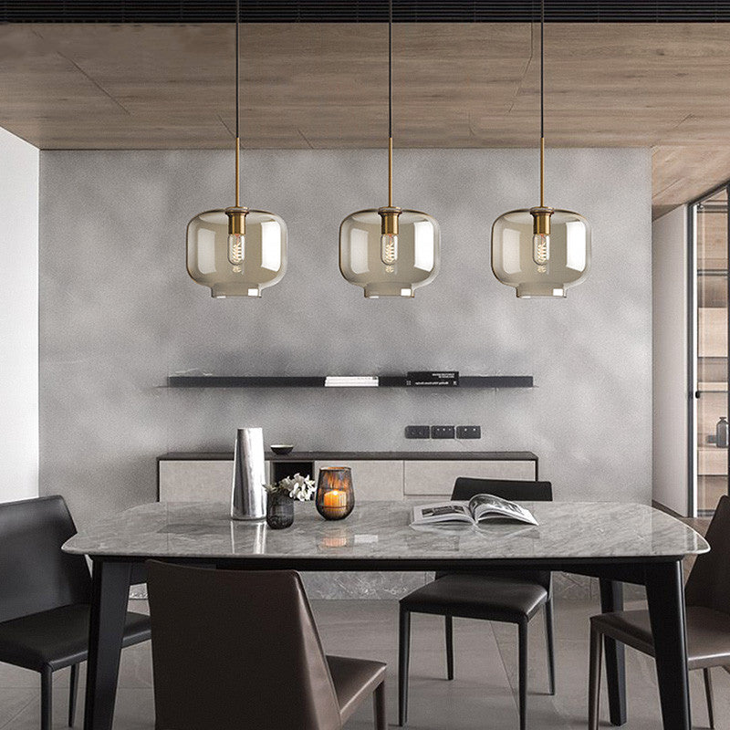 1-Light Pendant Lamp Vintage Cafe Hanging Light with Geometric Glass Shade in Brass Clearhalo 'Art Deco Pendants' 'Cast Iron' 'Ceiling Lights' 'Ceramic' 'Crystal' 'Industrial Pendants' 'Industrial' 'Metal' 'Middle Century Pendants' 'Pendant Lights' 'Pendants' 'Tiffany' Lighting' 2593775