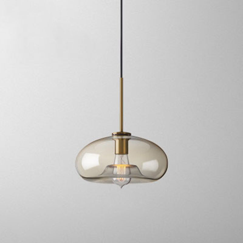 1-Light Pendant Lamp Vintage Cafe Hanging Light with Geometric Glass Shade in Brass Brass Oval Clearhalo 'Art Deco Pendants' 'Cast Iron' 'Ceiling Lights' 'Ceramic' 'Crystal' 'Industrial Pendants' 'Industrial' 'Metal' 'Middle Century Pendants' 'Pendant Lights' 'Pendants' 'Tiffany' Lighting' 2593778