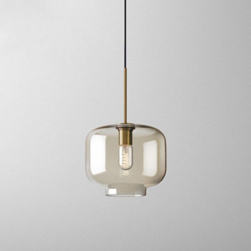 1-Light Pendant Lamp Vintage Cafe Hanging Light with Geometric Glass Shade in Brass Brass Bottle Clearhalo 'Art Deco Pendants' 'Cast Iron' 'Ceiling Lights' 'Ceramic' 'Crystal' 'Industrial Pendants' 'Industrial' 'Metal' 'Middle Century Pendants' 'Pendant Lights' 'Pendants' 'Tiffany' Lighting' 2593781