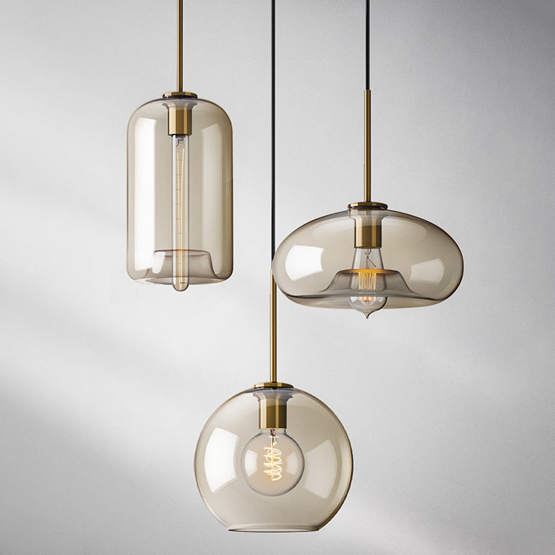 1-Light Pendant Lamp Vintage Cafe Hanging Light with Geometric Glass Shade in Brass Clearhalo 'Art Deco Pendants' 'Cast Iron' 'Ceiling Lights' 'Ceramic' 'Crystal' 'Industrial Pendants' 'Industrial' 'Metal' 'Middle Century Pendants' 'Pendant Lights' 'Pendants' 'Tiffany' Lighting' 2593784