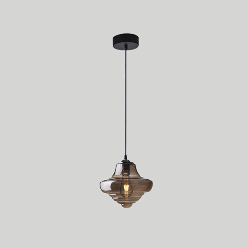 1 Head Spool Shaped Ceiling Pendant Light Retro Glass Hanging Light Fixture for Restaurant Smoke Gray B Clearhalo 'Art Deco Pendants' 'Cast Iron' 'Ceiling Lights' 'Ceramic' 'Crystal' 'Industrial Pendants' 'Industrial' 'Metal' 'Middle Century Pendants' 'Pendant Lights' 'Pendants' 'Tiffany' Lighting' 2593837