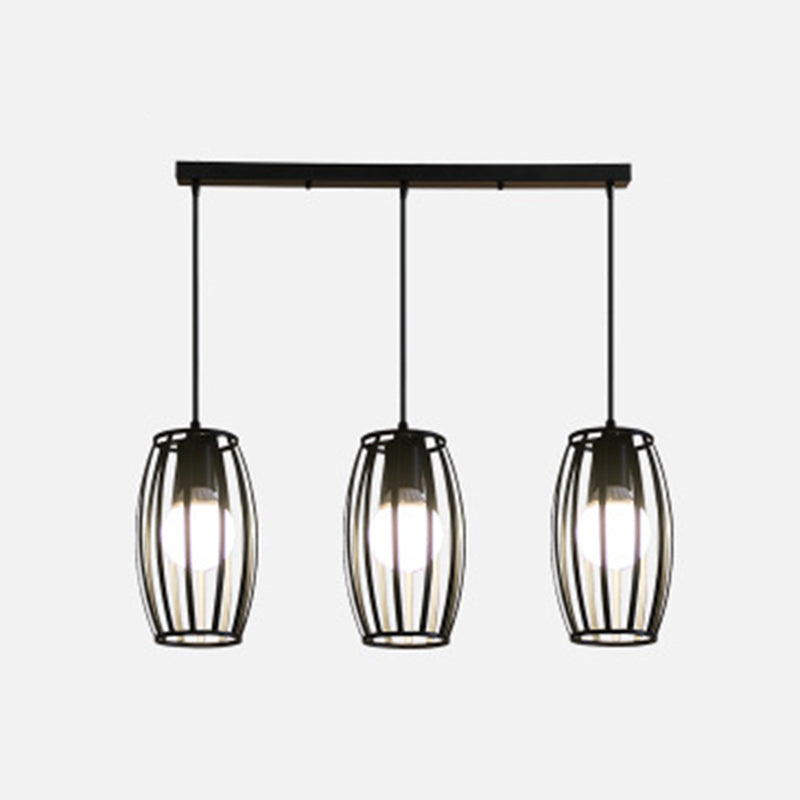 Black Barrel Shaped Hanging Lighting Industrial Bistro Cage Suspension Pendant Lamp 3 Black Linear Clearhalo 'Art Deco Pendants' 'Black' 'Cast Iron' 'Ceiling Lights' 'Ceramic' 'Crystal' 'Industrial Pendants' 'Industrial' 'Metal' 'Middle Century Pendants' 'Pendant Lights' 'Pendants' 'Rustic Pendants' 'Tiffany' Lighting' 2593893