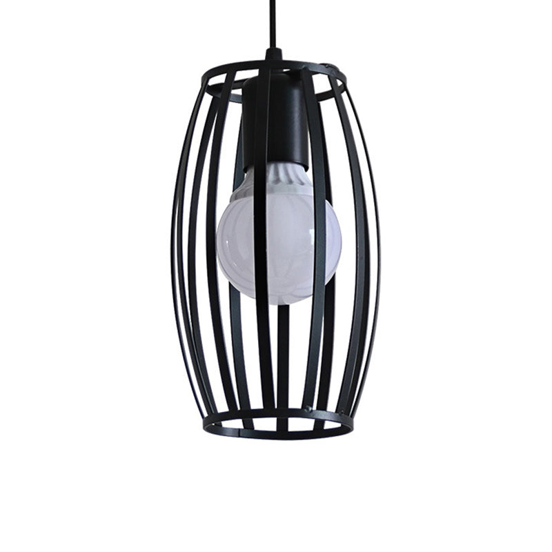 Black Barrel Shaped Hanging Lighting Industrial Bistro Cage Suspension Pendant Lamp Clearhalo 'Art Deco Pendants' 'Black' 'Cast Iron' 'Ceiling Lights' 'Ceramic' 'Crystal' 'Industrial Pendants' 'Industrial' 'Metal' 'Middle Century Pendants' 'Pendant Lights' 'Pendants' 'Rustic Pendants' 'Tiffany' Lighting' 2593896